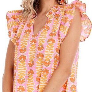 Mud Pie Women's Becky Flutter Sleeve Multi Color Shirt Size Med NEW